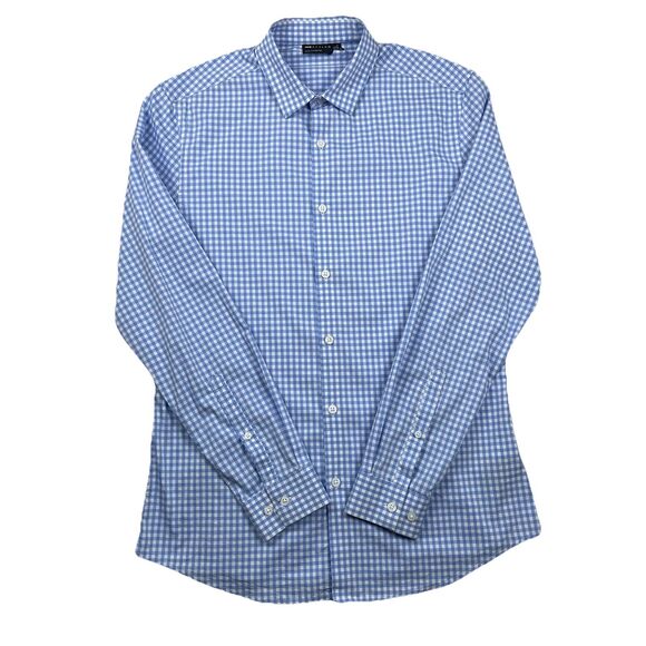 asos Men’s Long Sleeve Button Up Shirt Gingham Blue/White-L - Picture 3 of 12